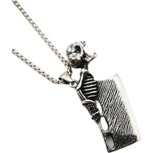 2021 SS Vintage silver Skull kitchen knife pendant necklace Stainless steel cook chopper Necklace stylish mens fashion jewelry