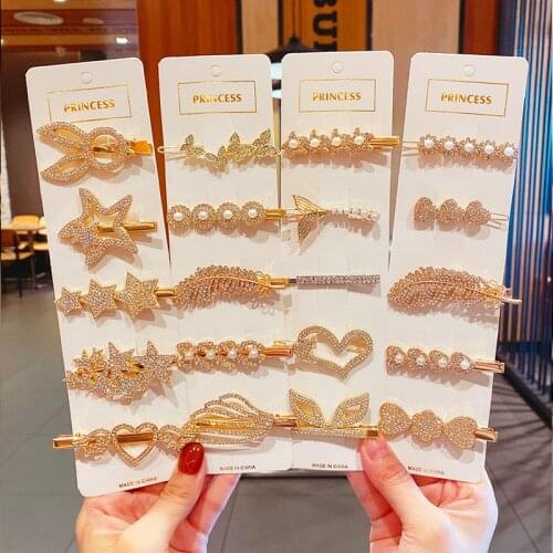 2021 Fashion Simple Gold Crystal Hair Clips For Women Pearl Hair Barrettes Set Vintage Star Heart Love Hairpins Hair Accessories