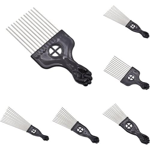 3 Size Black Professional Fist Afro Metal Comb African Hair Pik Comb Brush Salon Hairdressing Hairstyle Styling Tool