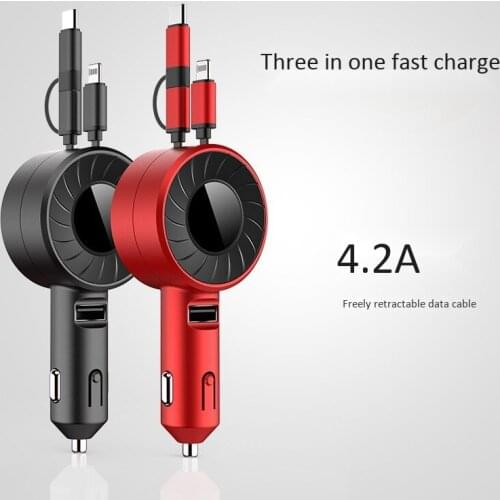 3 in 1 Car Charger for Samsung for IPhone Android Micro-USB Type-C Portable Cable Multi Function Telescopic Cable