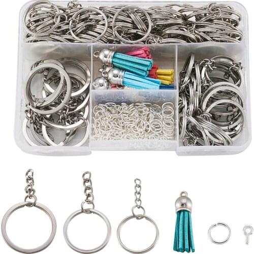 309pcs/box Faux Suede Tassel Pendant Decorations Key Chain Ring Jump Rings Screw Eye Pin Bail Peg For DIY Key Chain Making