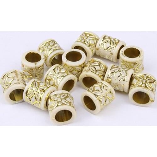 50 pcs/set Golden Carving Hair Braid Dreadlock Plastic Large Hole Beads Wig Jewelry Retro Reggae Braid Decoration Loose Beads