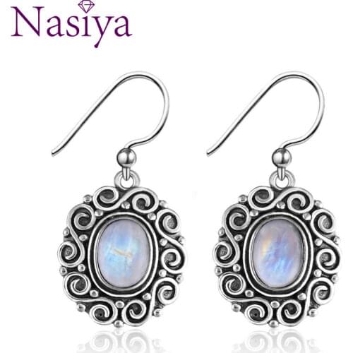 6x8MM Oval Moonstone Amethyst Drop Earrings For Women 925 Sterling Silver Charoite Beads Earring Party Engagement Wedding Gift