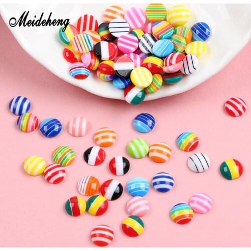Acrylic Half Surface Rainbow Flag Stripe Beads For Costume Jewelry Making No Hole Slime Crystal Mud Filler Accessories Meideheng