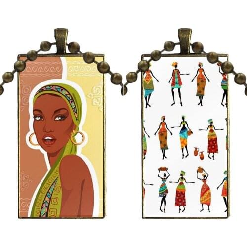 For Kids Beads Africa Women Figures Design Fashion Vintage Glass Women Rectangle Necklace Pendants