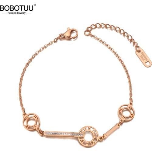 BOBOTUU Vintage Design Stainless Steel Roman Numeral Circle Charm Bracelets Jewelry For Women Браслеты-цепочки И Звенья BB20098