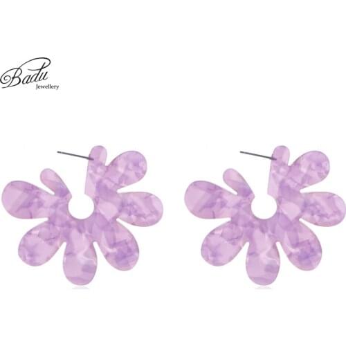 Badu Big Flower Acrylic Earrings for Women Punk Style Fashion Jewelry Stud Earrings Large Statement Acetic Acid Wholesale