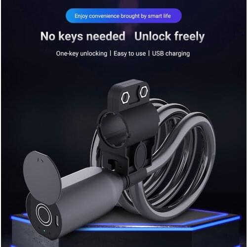 C3BF Smart Keyless BT/Fingerprint Bike Locks Steel Cord Cycling Lock Anti-Theft Electronic Lock Coiled Secure Bike Cable Lock