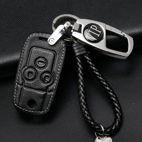 Leather Car Key Cover Holder Case Bag Shell for Honda Accord Acura Spirior Civic Pilot CRV 3 Buttons Flip Fold Key Car Interior