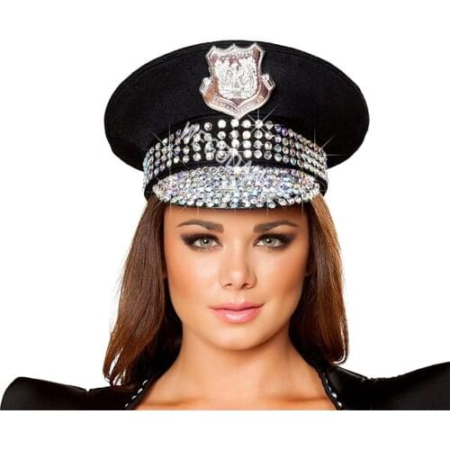 Roma Costume Studded Police Hat Costume Black Rhinestone One Size