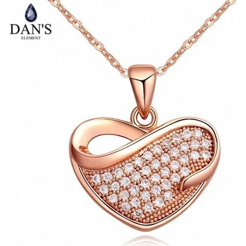 DANS 3 Colors Real Brand AAA Zirconia Micro Inlays Fashion Heart Pendant Necklace for women 108646Rose
