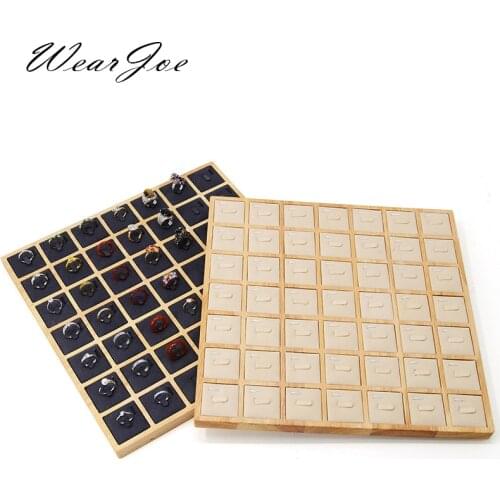 Square Wooden 49 Clip Ring Display Holder Rack Jewerly Accessories Storage Stand Case Store Countertop Ring Jewellery Organizer