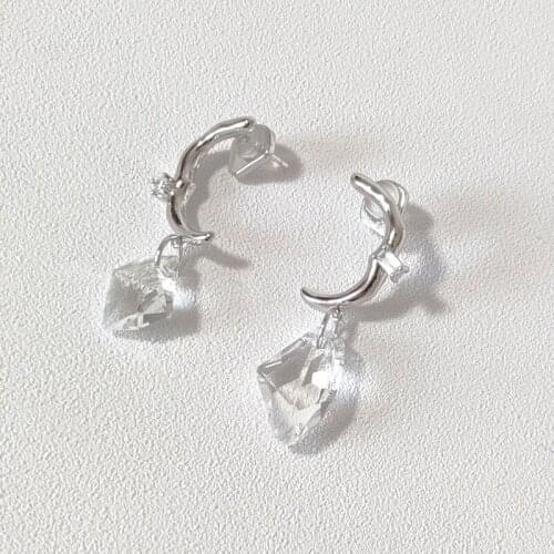 Design white gold crystal earrings female asymmetric gemstone transparent earrings ins earrings