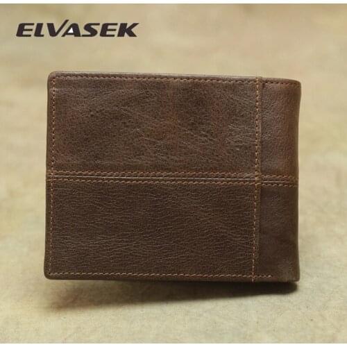 ELVASEK Genuine Leather Wallet Men Luxury Bags Credit Business Card Holders High Quality PU Purses Vintage Brown Mens Wallet
