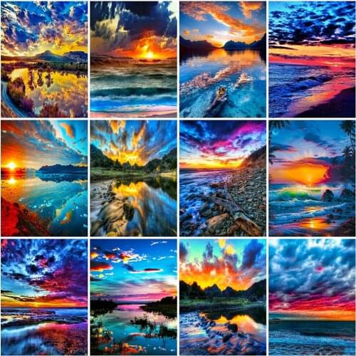 Evershine 5D DIY Diamond Painting Seaside Mosaic Kits Diamond Embroidery Sunset Scenery Cross Stitch Handmade Hobby Gift
