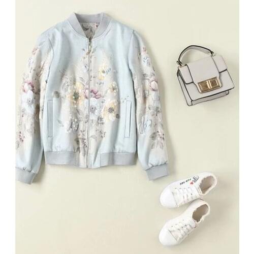 European and American womens wear 2020 autumn new style Long-sleeved sequin flower beaded jacquard Fashion coat