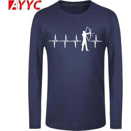 AYYC long sleeve tee Archery Heartbeat T Shirt Men Summe Fashion Cotton Archery T-Shirt Funny Printed Men Clothing Tops