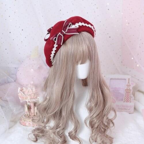 Lolita daisy Bow Hat Kawaii Hair Accessories Moe Sweet Japan Kawaii Bowknot Cute Beret Hat Biscuit Hat Sweet Cute Female