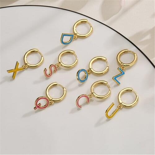 HECHENG,1 pair,Rainbow Colorful Letter Earrings,Dropping Oil Jewelry ,For Women And Girls