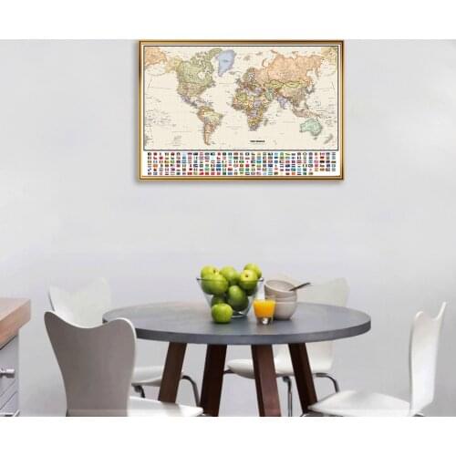 59*42cm The World Political Map with National Flags Small Wall Art Poster Canvas Painting Travel School Supplies Home Decoration