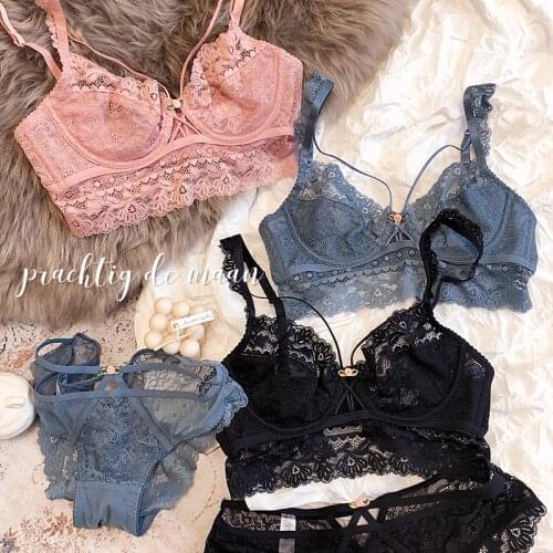 New Plus Size B C D Cup Bra Set Sexy Lace Ultrathin Women Underwear Summer Transparent Bras and Panties Floral Female Lingerie