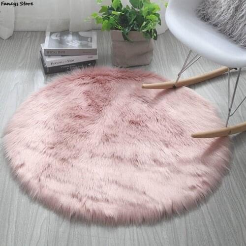 30cm Princess Bedroom Carpet Nail Art Display Cushion Soft Rabbit Fur Round White Pink Chair Cushion Decor Fluffy Office Cushion