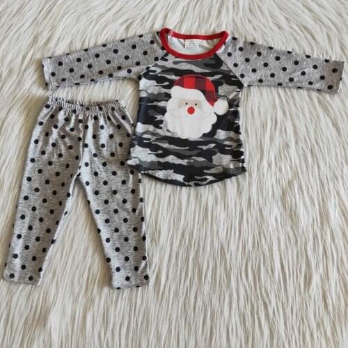 Best Selling Winter Girl Long Sleeve 2Pieces Set Toddler Christmas Cute Santa Outfits Kids Fashion Polka Dot Clothes