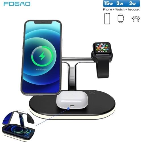 3 in 1 Magnetic Wireless Charger Stand For Magsafe iPhone 12 Pro Max Apple Watch 20W Fast Chargers Dock Station For Airpods Pro