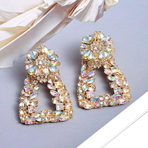 Fashion Colorful Crystal Drop Earrings Vintage Glass Rhinestone Dangle Earrings Statement Jewelry For Women Brincos