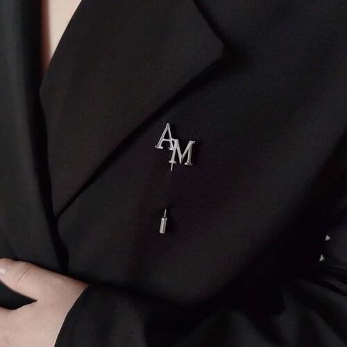 Dainty Custom 2 Letter Charm Initial Pendant Collar Pin Personalized Name Brooch Men Lapel Badge Gift Stainless Steel Jewelry