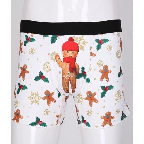 Mens Exotic Panties Christmas Holiday Wide Waistband Snowman Jockstraps Pouch Boxer Shorts with Cartoon Pattern Printing for Man