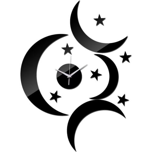New sale diy wall clock stickers home decor living room modern furniture clocks acrylic mirror sticker star and moon