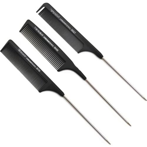 New 1 pcs Straight hair comb Black Fine-tooth Metal Pin Anti-static Hair Style Rat Tail CombHair Styling Tool For Beauty
