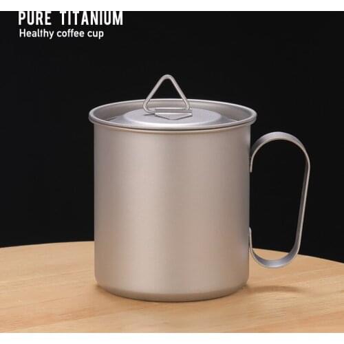 Tiartisan New Arrival 100% Pure Titanium Camping Travel Cup Coffee Mug 420ml with Fixed Handle for Outdoor Camping Ta8353