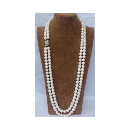 CHARMING NATURAL 2 ROW 7-8MM WHITE AAA+ AKOYA SOUTH SEA PEARL NECKLACE 24"