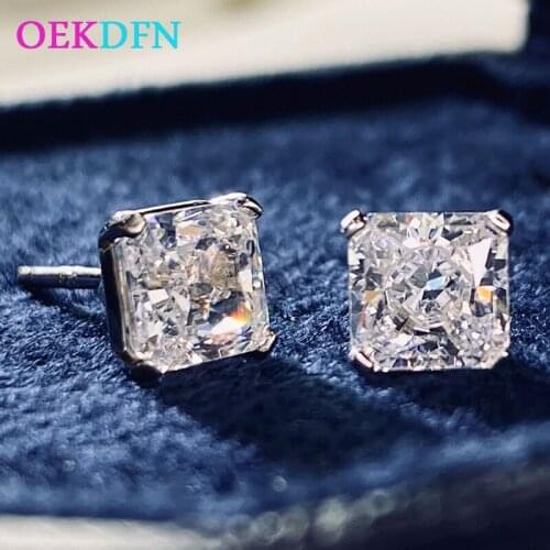 OEKDFN Luxury 925 Sterling Silver Stud Earrings Created Moissanite Diamonds Gemstone Wedding Fine Jewelry Ear Studs Earrings