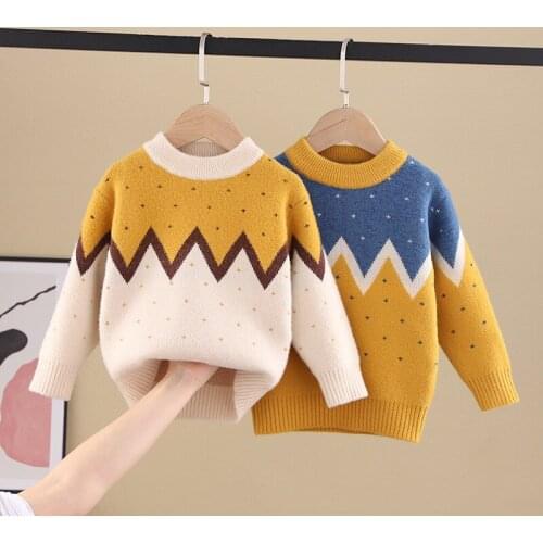 2021 Autumn/winter Childrens Crystal Mink Velvet Pullover Sweater Baby Boys and Girls Plus Velvet Thickening Boy Warm Sweaters