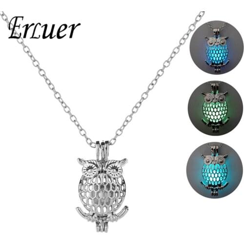ERLUER hollowed-out owl pendant necklace Glow In The Dark Vintage luminous Charm Necklaces Halloween gift For Women Men