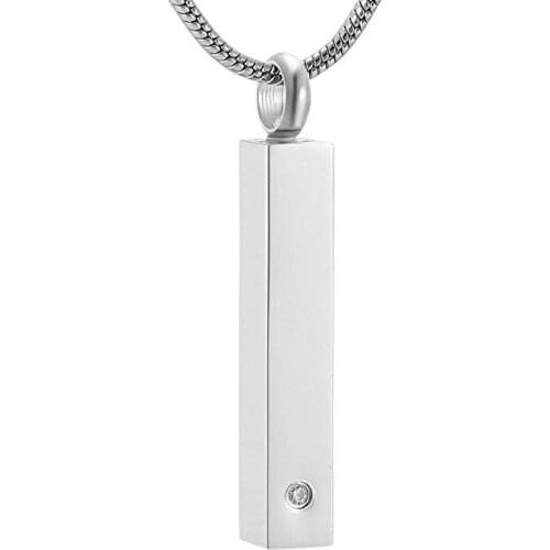 JJ001 Inlay Clear Zircon Bar Stainless Steel Cremation Urn Necklace Pendant For Ashes Keepsake Memorial Jewelry - Free Engraving