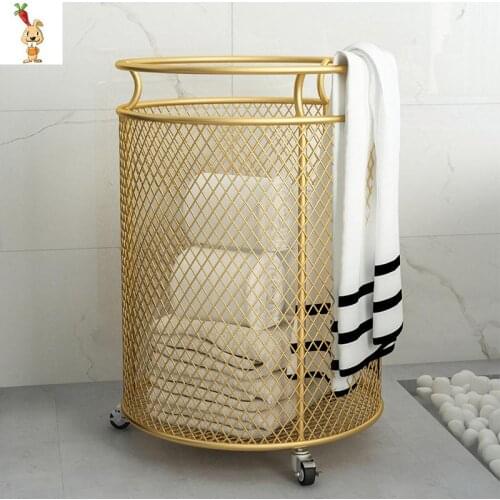 Portable Golden Metal Dirty Clothes Hamper Dirty Cylindrical Laundry Basket Organizer Bathroom Laundry Hamper Sorter 3 Colors