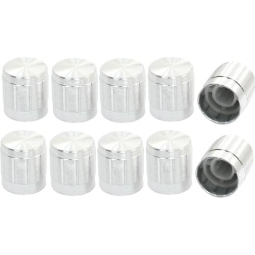 10Pcs Silver Volume Control Rotary Knobs Aluminum Alloy Potentiometer Knob Kit For 6mm Dia Knurled Shaft Potentiometer