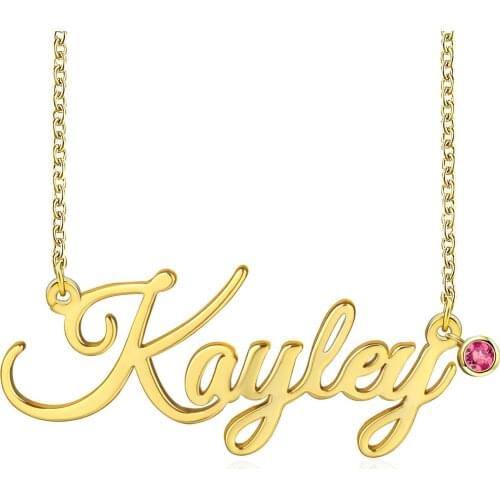 Gold Plated Personalized Custom Name Necklace with Birthstone Women Gift