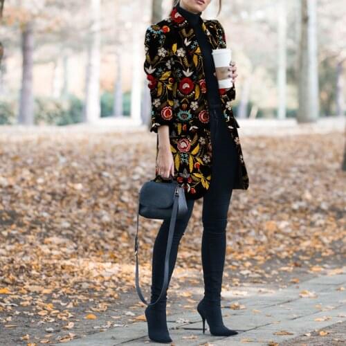 Multicolors Flower Printed Casual Blazer Women Winter Indie Folk Jacket Long Sleeve Vintage Coat Slim Office Lady Blazer Outwear