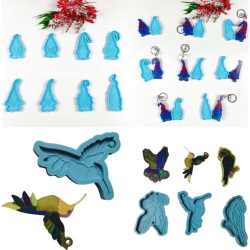 Birds Animal KeychainDwarf Doll Shaped Keychain Epoxy Resin Mold Earrings Pendant Silicone Mould DIY Crafts Jewelry Casting Tool