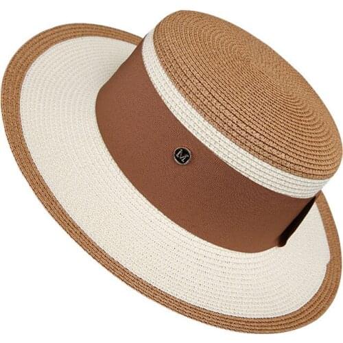 Luxury Summer Elegant Ladies Fashion Flat Top Straw Hat Drill Wide Brim Matching Color Straw Hat Casual Panama Women Straw Hat