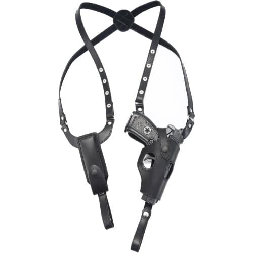 Tactical Leather Pistol Holster Concealed Gun Holster Military Underarm Case with Mag Pouch For Glock 17