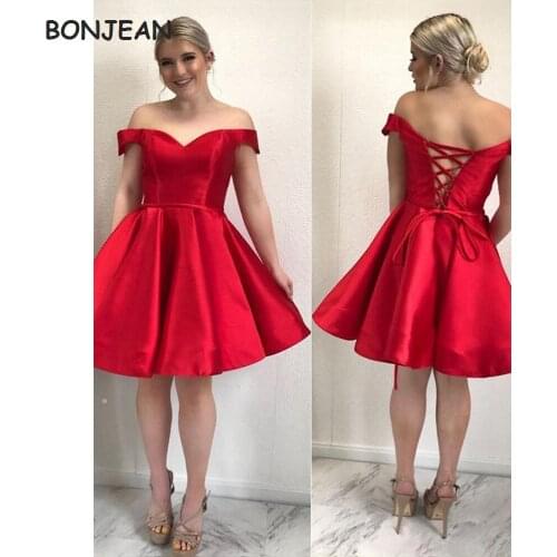 A-Line Off the Shoulder Homecoming Dresses Short Mini Lace Up Satin Ruched Homecoming Gowns Custom Made Cheap In Stock