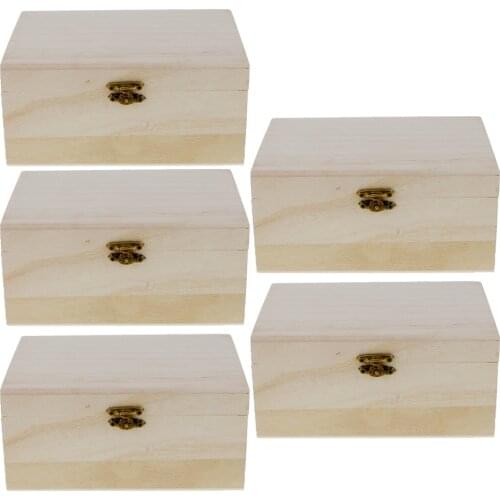 5 Pieces Plain Unpainted Natural Wooden Storage Box Memory Chest Craft Boxes