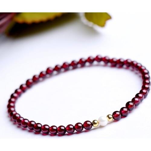Lily Jewelry Nearround Freshwater Pearl Natrual Red Garnet 3-4mm 925 sterling silver Elastic Bracelet 7''-8