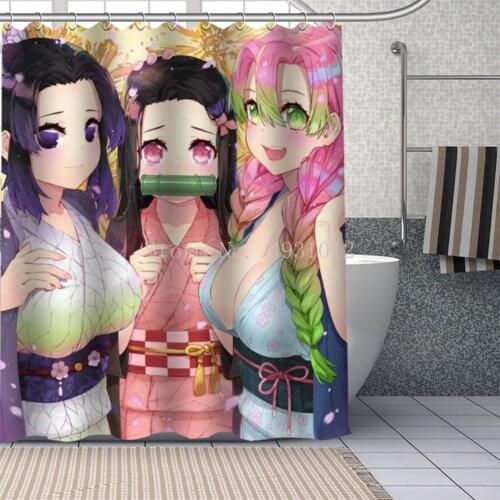 Hot Custom Japanese Anime Kamado Nezuko Curtains Polyester Bathroom Waterproof Shower Curtain With Plastic Hooks More Size